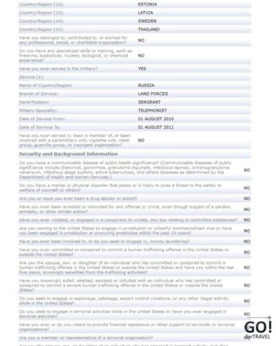 Пример анкеты DS-160 для деловой визы в США