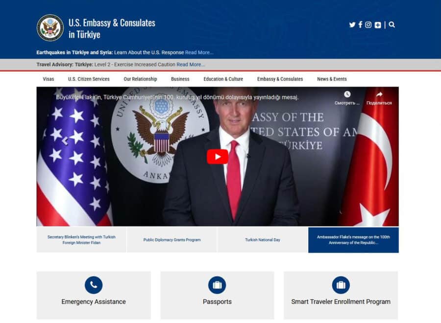 Сайт Посольства США в Турции